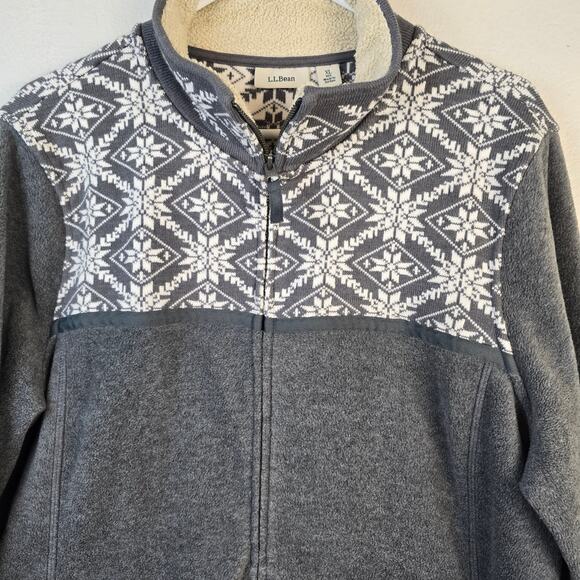L.L.Bean Full Zip Jacket Women's XL Gray Nordic Snowflake Fair Isle Fleece READ - Picture 3 of 10